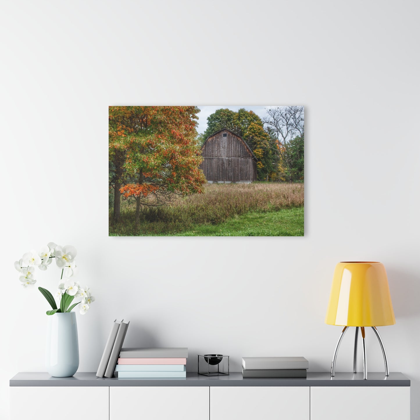 U R There Photography Mount Morris Road Grey in the Fall Rustic Farmhouse Acrylic Wall Print