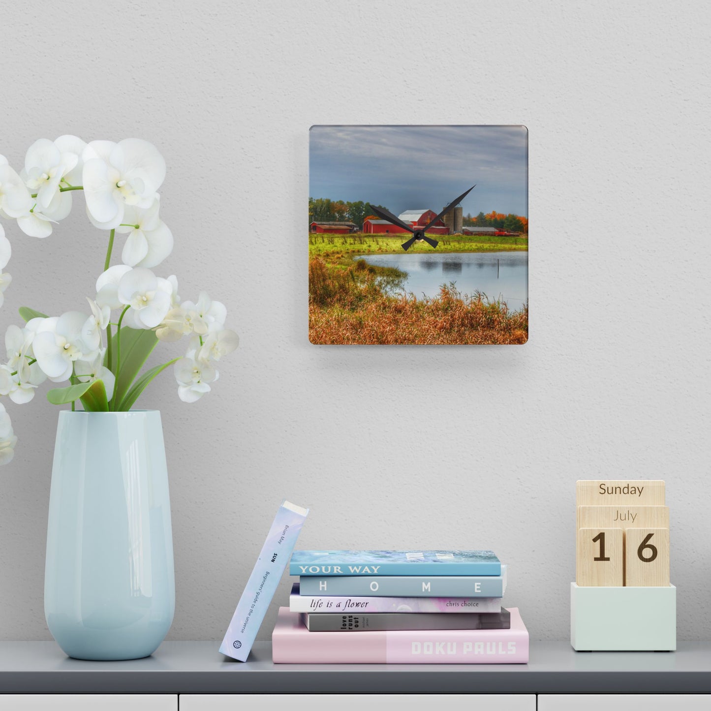 U R There Photography Oakwood Reds Rustic Farmhouse Acrylic Analog Wall Clock
