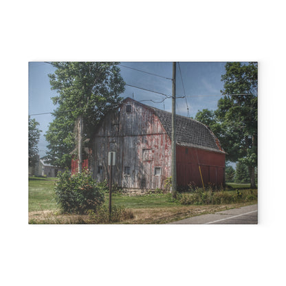 U R There Photography Roods Lake Road Red II Rustic Farmhouse Tempered-Glass Cutting Board