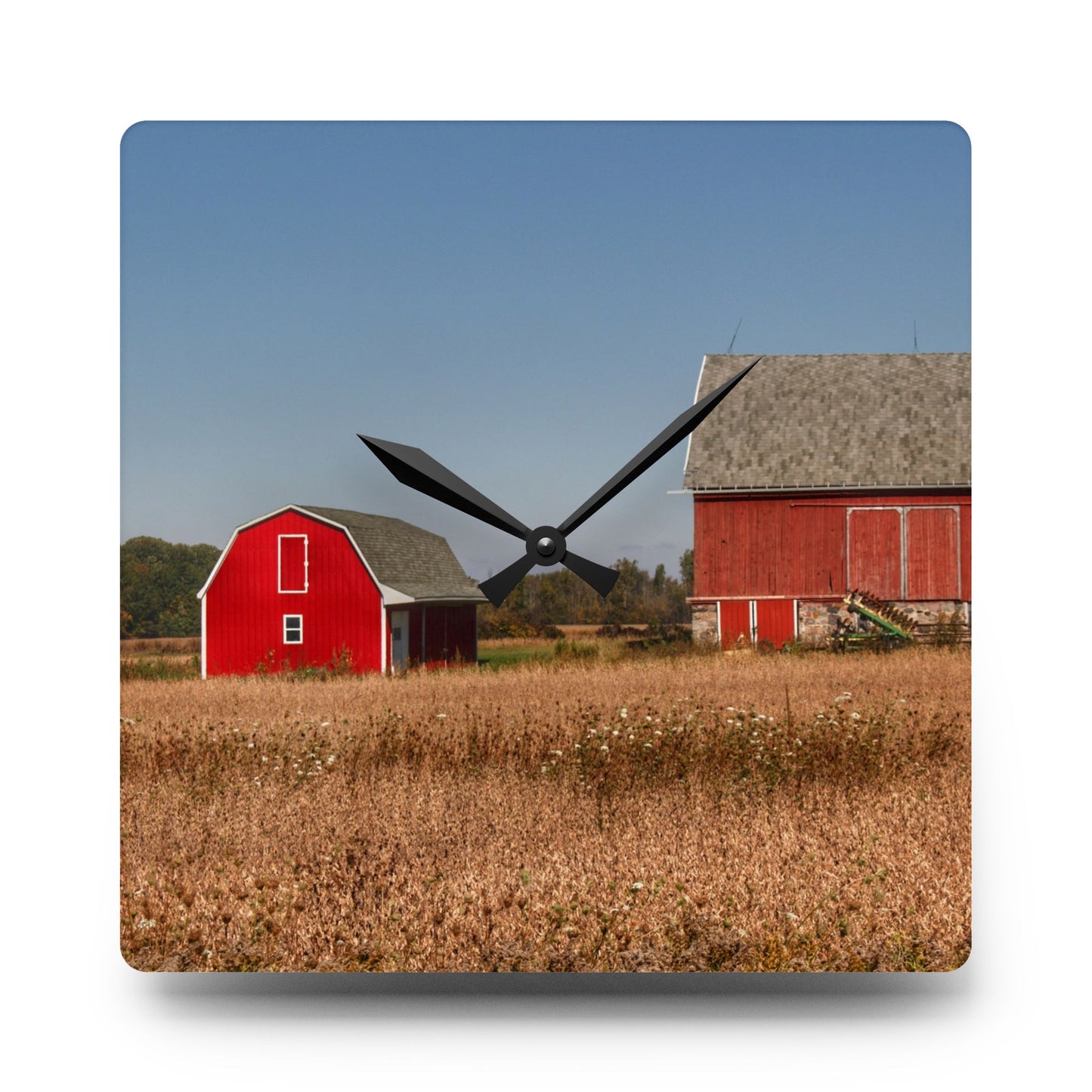 U R There Photography Brown City Wellman Line Road Reds Rustic Farmhouse Acrylic Analog Wall Clock