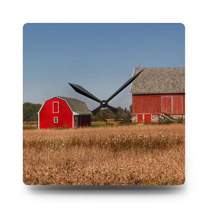 U R There Photography Brown City Wellman Line Road Reds Rustic Farmhouse Acrylic Analog Wall Clock