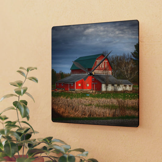 U R There Photography M-24 TnT Red I Rustic Farmhouse Acrylic Analog Wall Clock