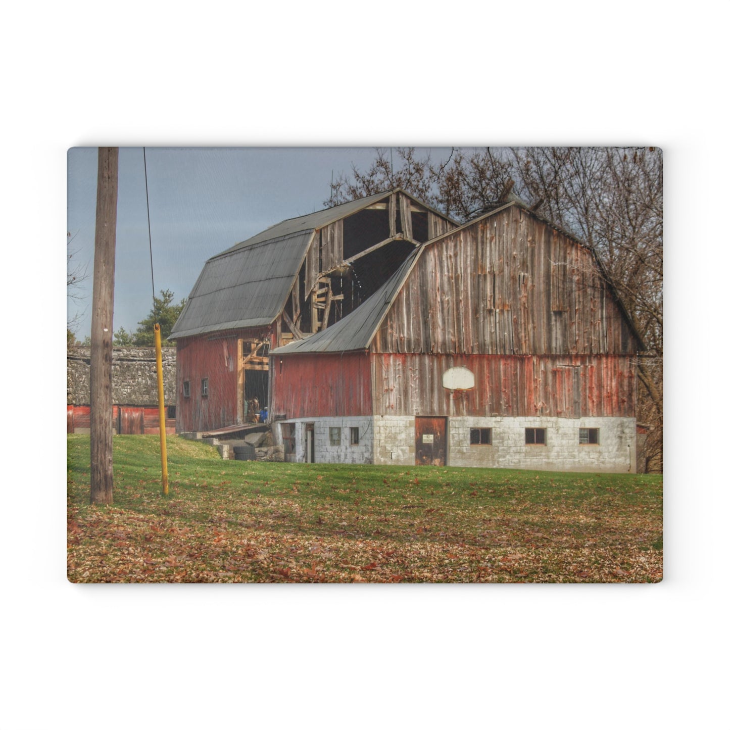 U R There Photography Crawford Road Old Red Rustic Farmhouse Tempered-Glass Cutting Board
