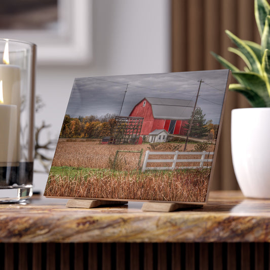 U R There Photography Barnes Road Red in Fall Rustic Farmhouse Decorative Ceramic Tile