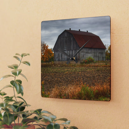 U R There Photography Sheridan Line Road Rusted Grey I Rustic Farmhouse Acrylic Analog Wall Clock