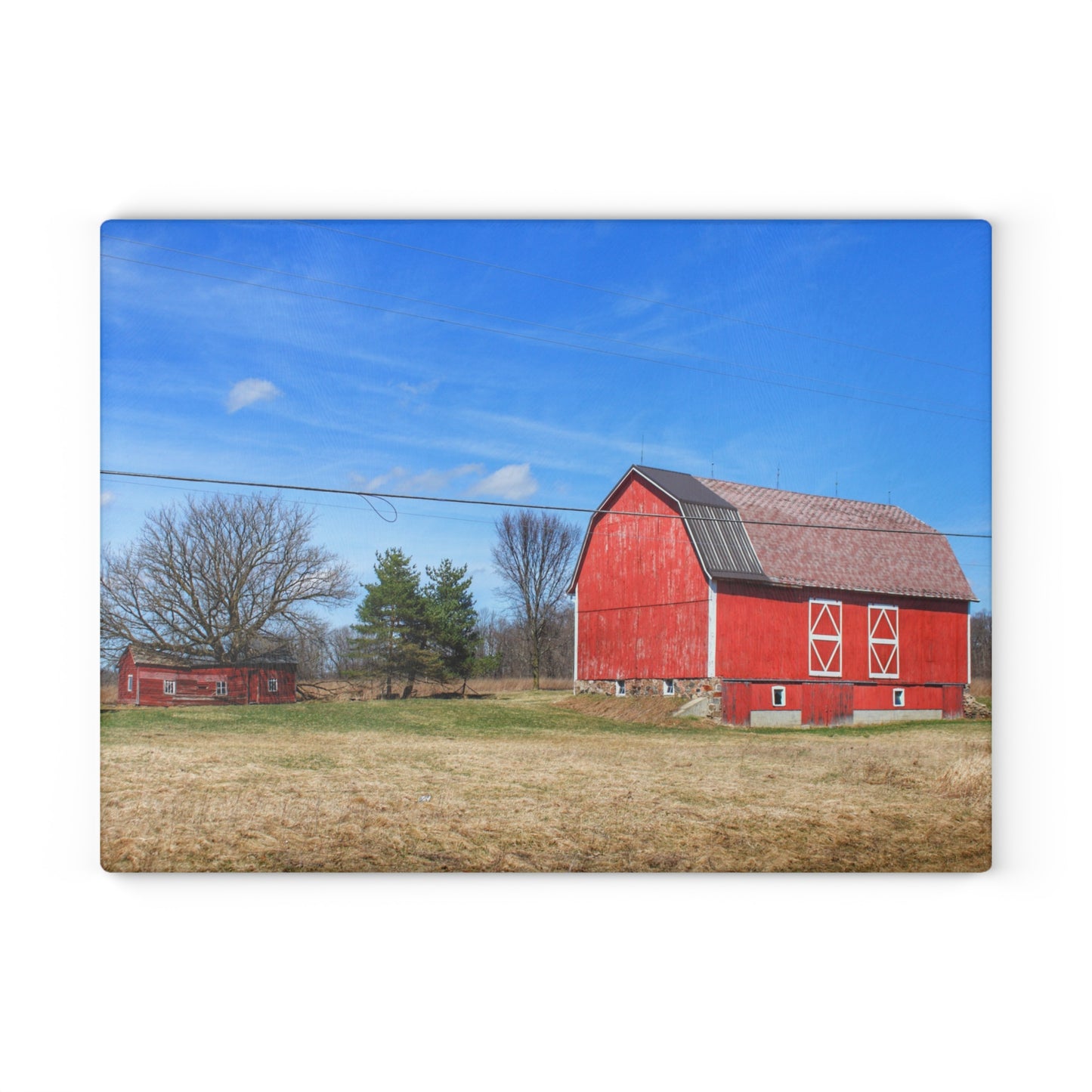 U R There Photography Kings Mill Red II Rustic Farmhouse Tempered-Glass Cutting Board
