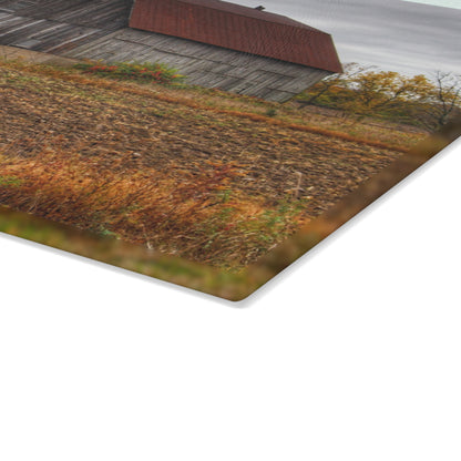 U R There Photography Sheridan Line Road Rusted Grey I Rustic Farmhouse Tempered-Glass Cutting Board 8"x 11"