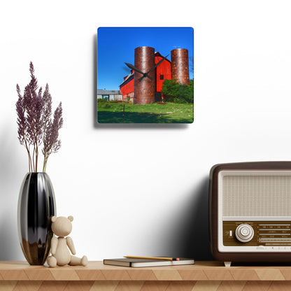 U R There Photography Baldwin Red I Rustic Farmhouse Acrylic Analog Wall Clock