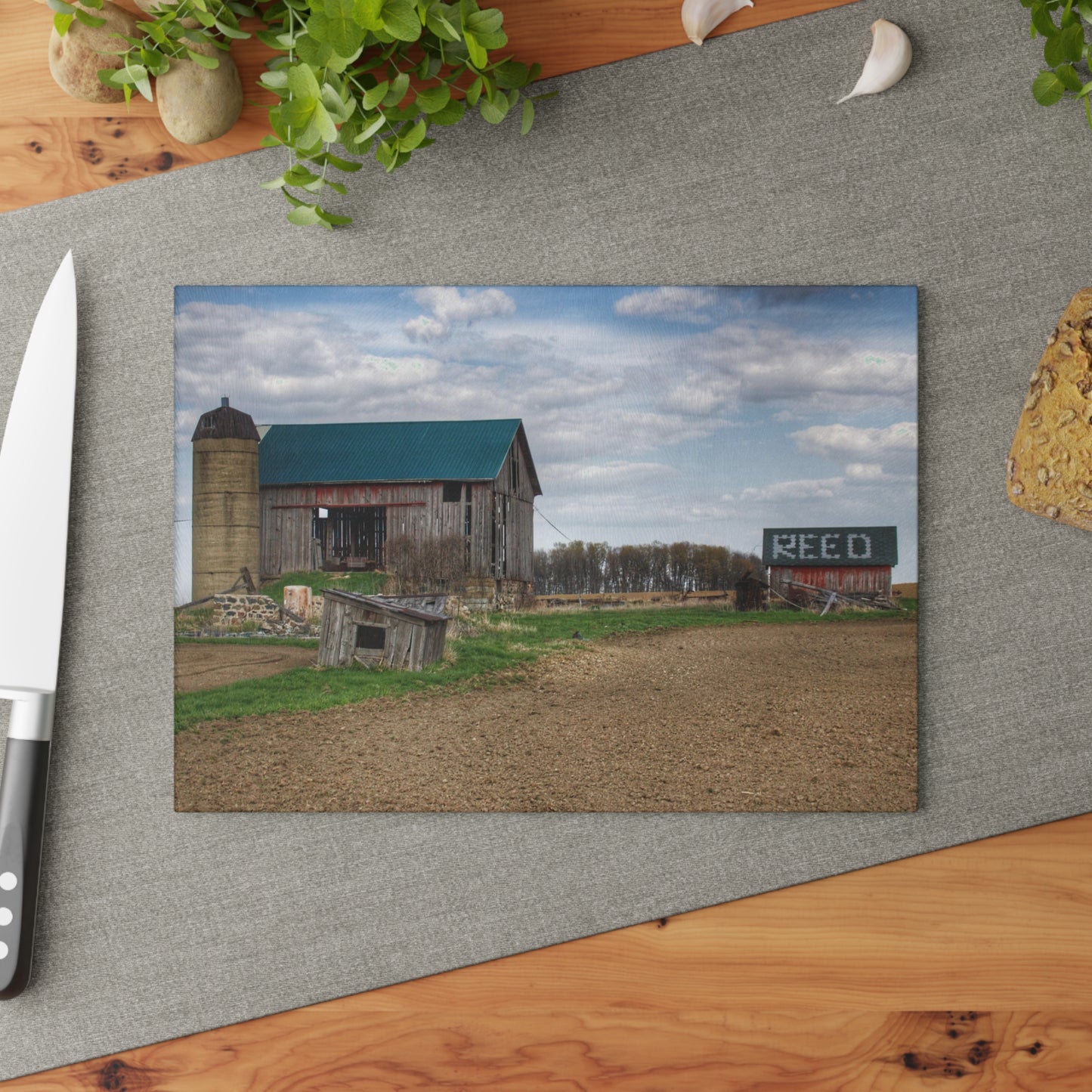 U R There Photography Cedar Creek Road Reds Rustic Farmhouse Tempered-Glass Cutting Board