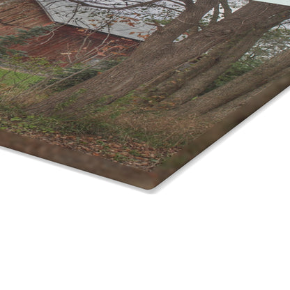 U R There Photography Big Fish Lake Road Red Rustic Farmhouse Tempered-Glass Cutting Board