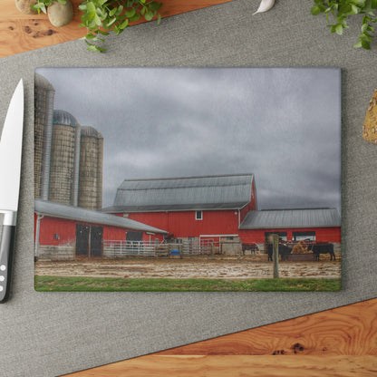 U R There Photography Daley Road Cow Barn Rustic Farmhouse Tempered-Glass Cutting Board