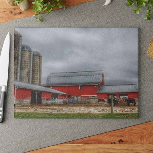 U R There Photography Daley Road Cow Barn Rustic Farmhouse Tempered-Glass Cutting Board