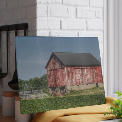 U R There Photography Lake Pleasant Corral Red I Rustic Farmhouse Tempered-Glass Cutting Board