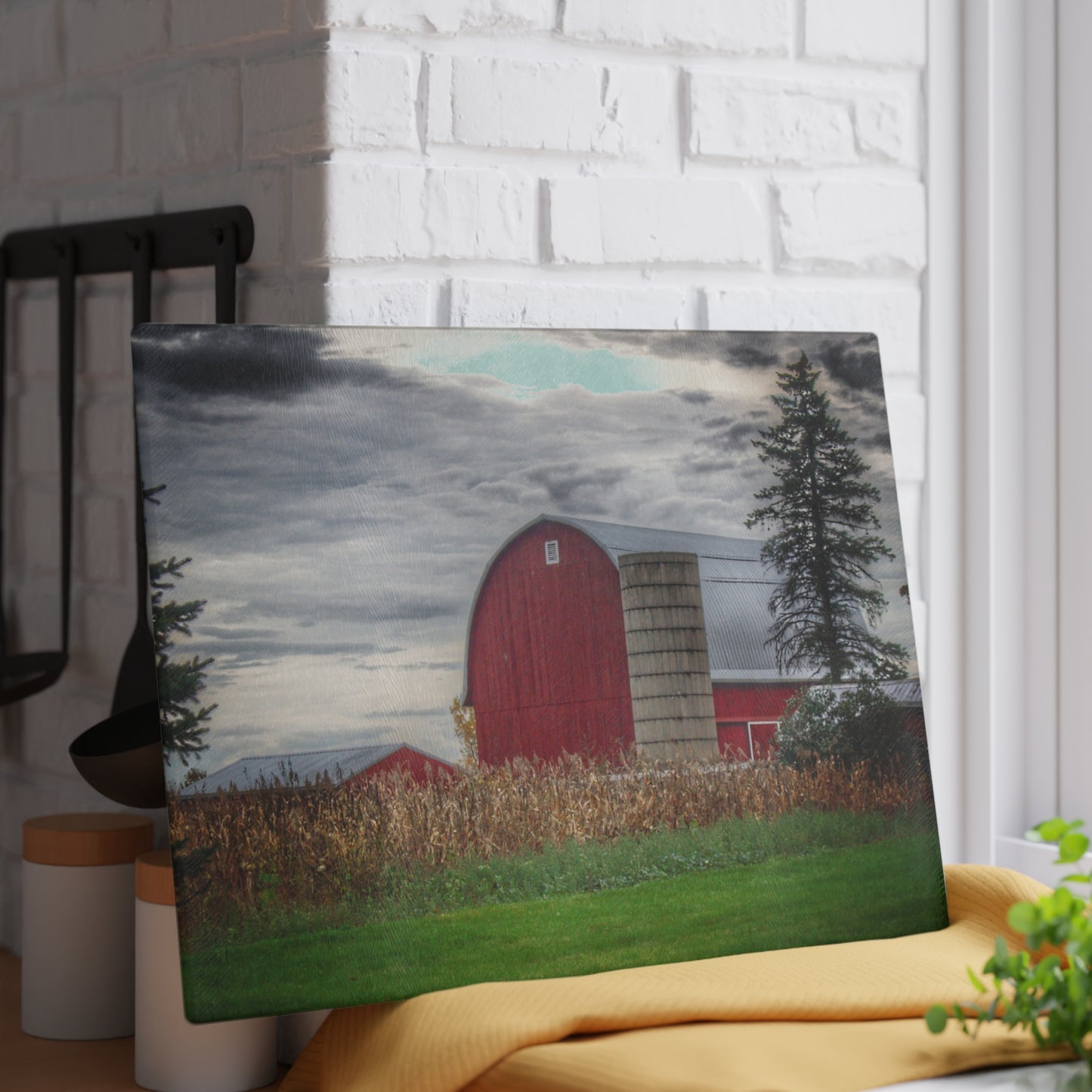 U R There Photography Haines Roadside Red and Silo Rustic Farmhouse Tempered-Glass Cutting Board