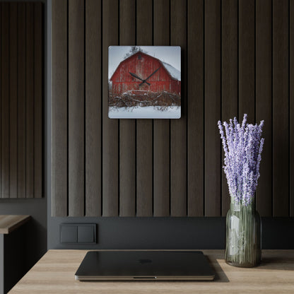 U R There Photography Hadley Road Barn at the Bend Rustic Farmhouse Acrylic Analog Wall Clock