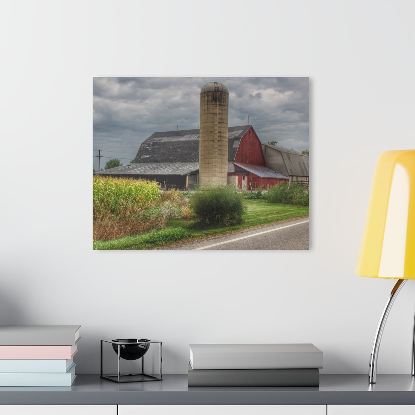 U R There Photography Lake Pleasant Road Little Red and Silo II Rustic Farmhouse Acrylic Wall Print