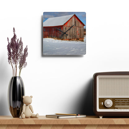 U R There Photography Barnes Road Little Red I Rustic Farmhouse Acrylic Analog Wall Clock