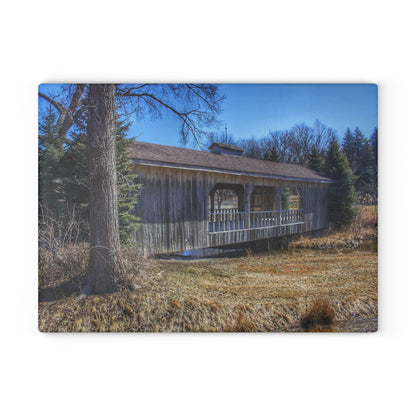 U R There Photography Covered Bridge of Campground Road I Rustic Farmhouse Tempered-Glass Cutting Board