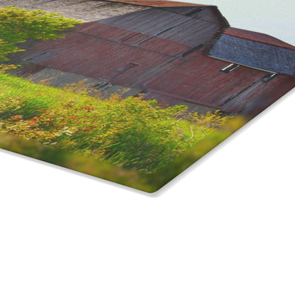 U R There Photography Leslie Road Red II Rustic Farmhouse Tempered-Glass Cutting Board