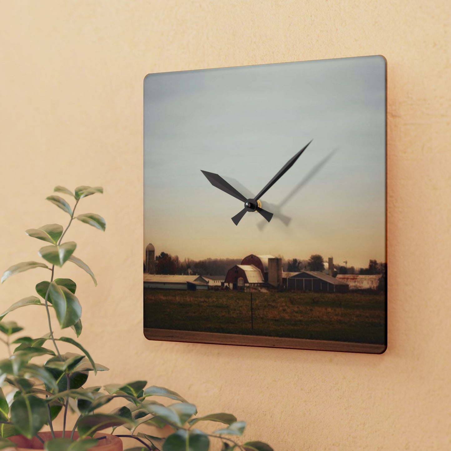 U R There Photography Marlette Road Farm II Rustic Farmhouse Acrylic Analog Wall Clock