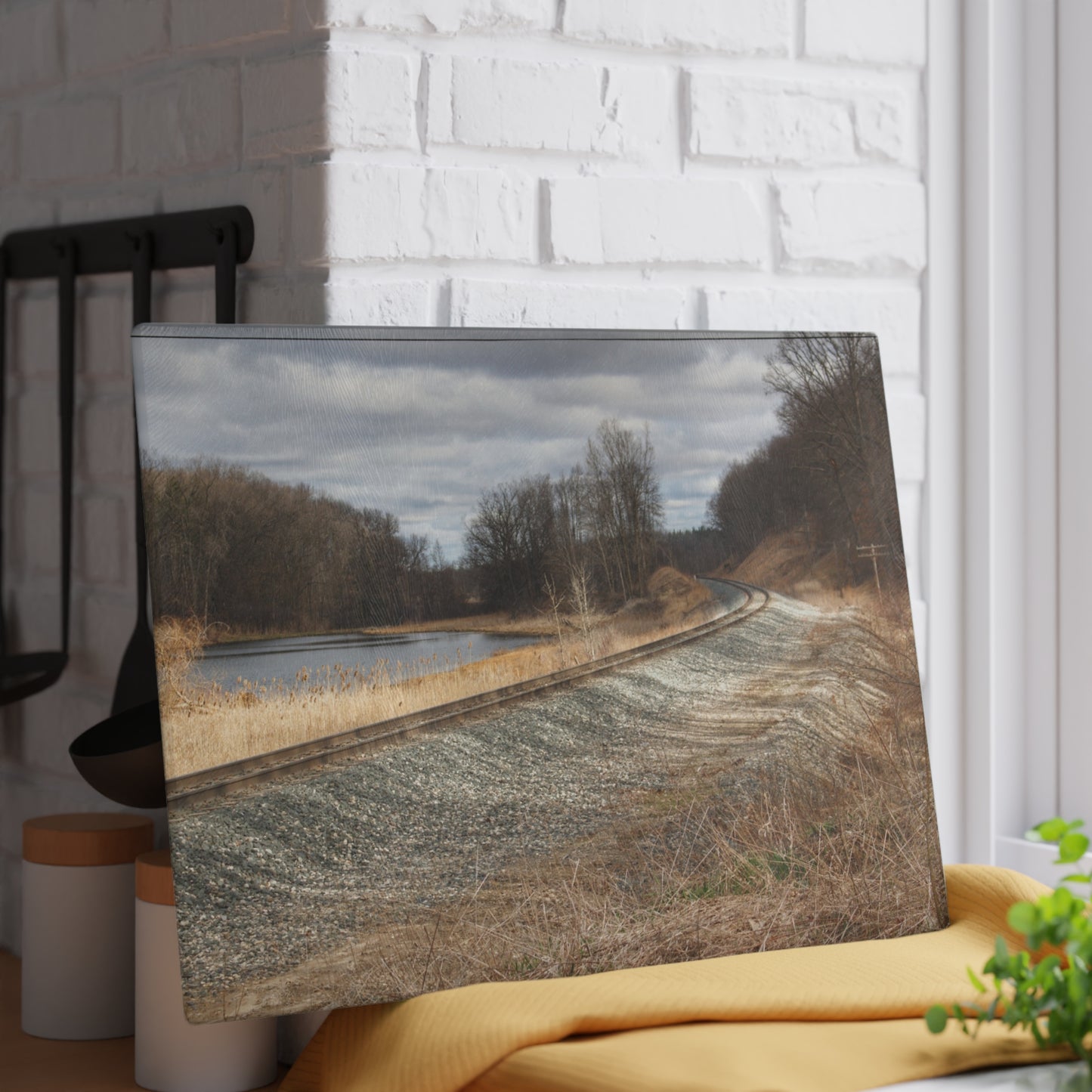 U R There Photography Aside the Tracks in Holly Rustic Farmhouse Tempered-Glass Cutting Board