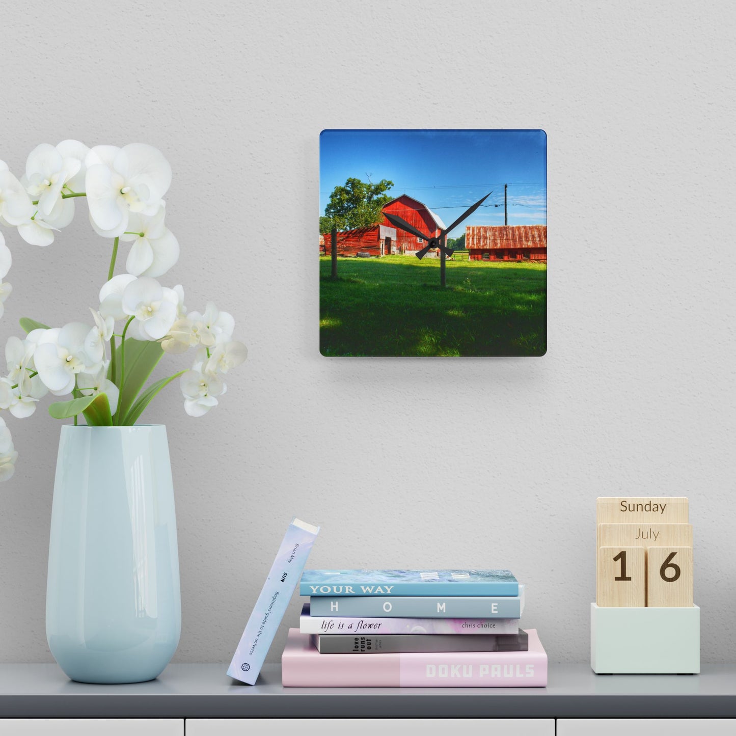 U R There Photography Frances Road Reds II Rustic Farmhouse Acrylic Analog Wall Clock