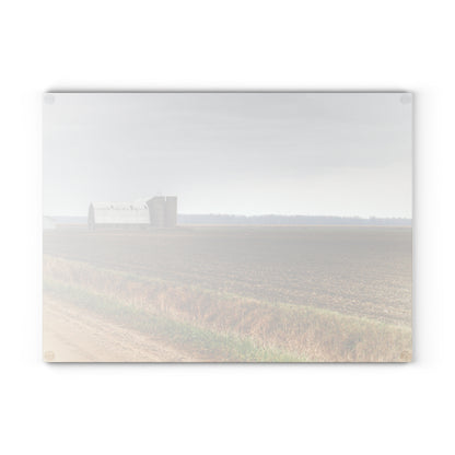 U R There Photography North Gates Road Old Grey I Rustic Farmhouse Tempered-Glass Cutting Board 8"x 11"