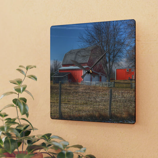 U R There Photography Clifford Road Red II Rustic Farmhouse Wall Clock