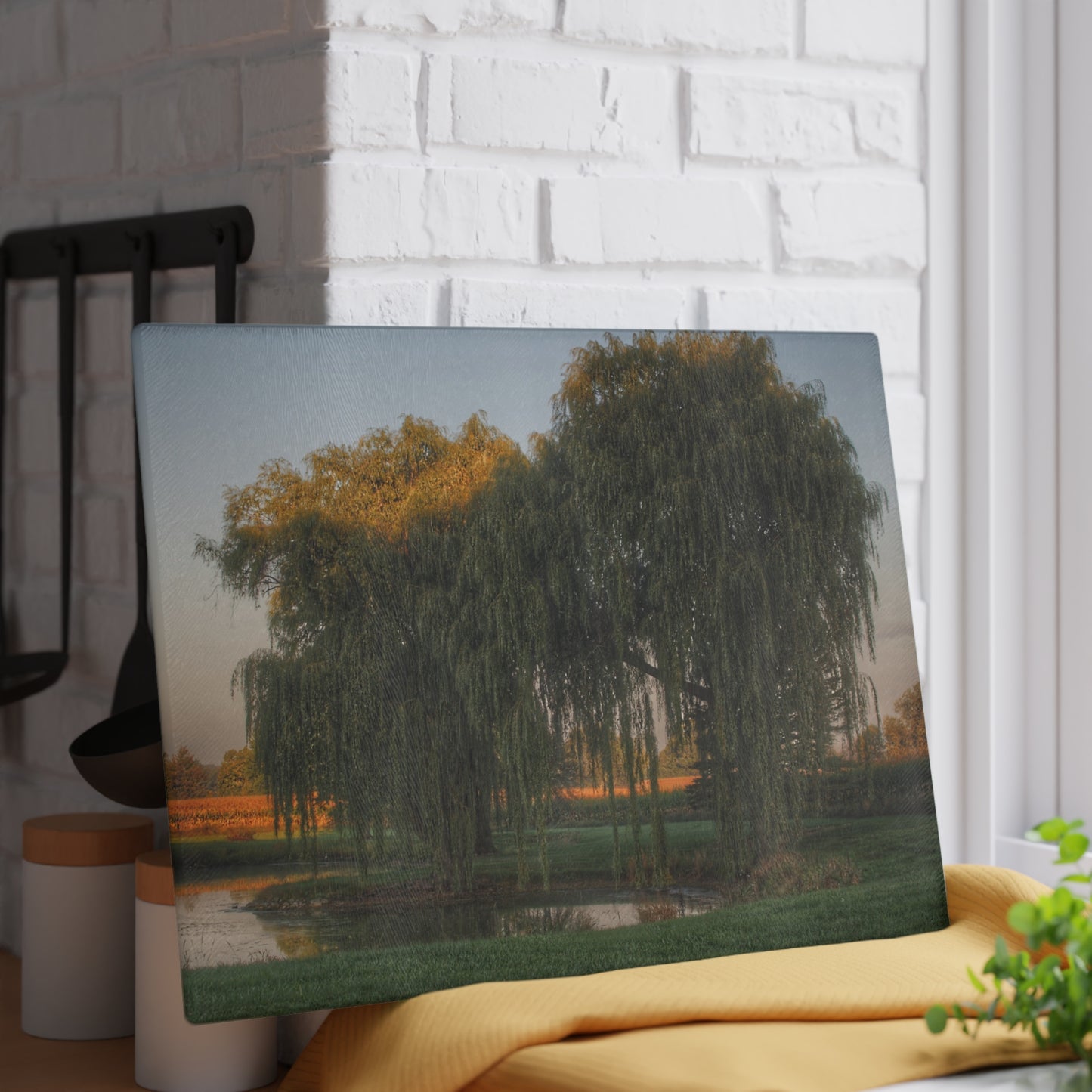 U R There Photography Sunrise on Willow Pond II Rustic Farmhouse Tempered-Glass Cutting Board 8"x 11"