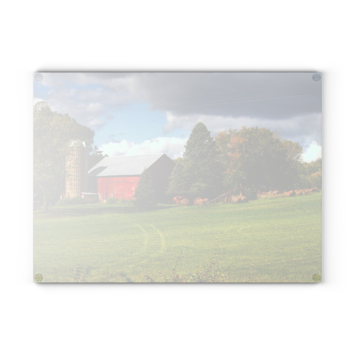 U R There Photography Columbiaville Road Red II Rustic Farmhouse Tempered-Glass Cutting Board