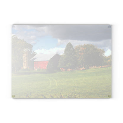 U R There Photography Columbiaville Road Red II Rustic Farmhouse Tempered-Glass Cutting Board