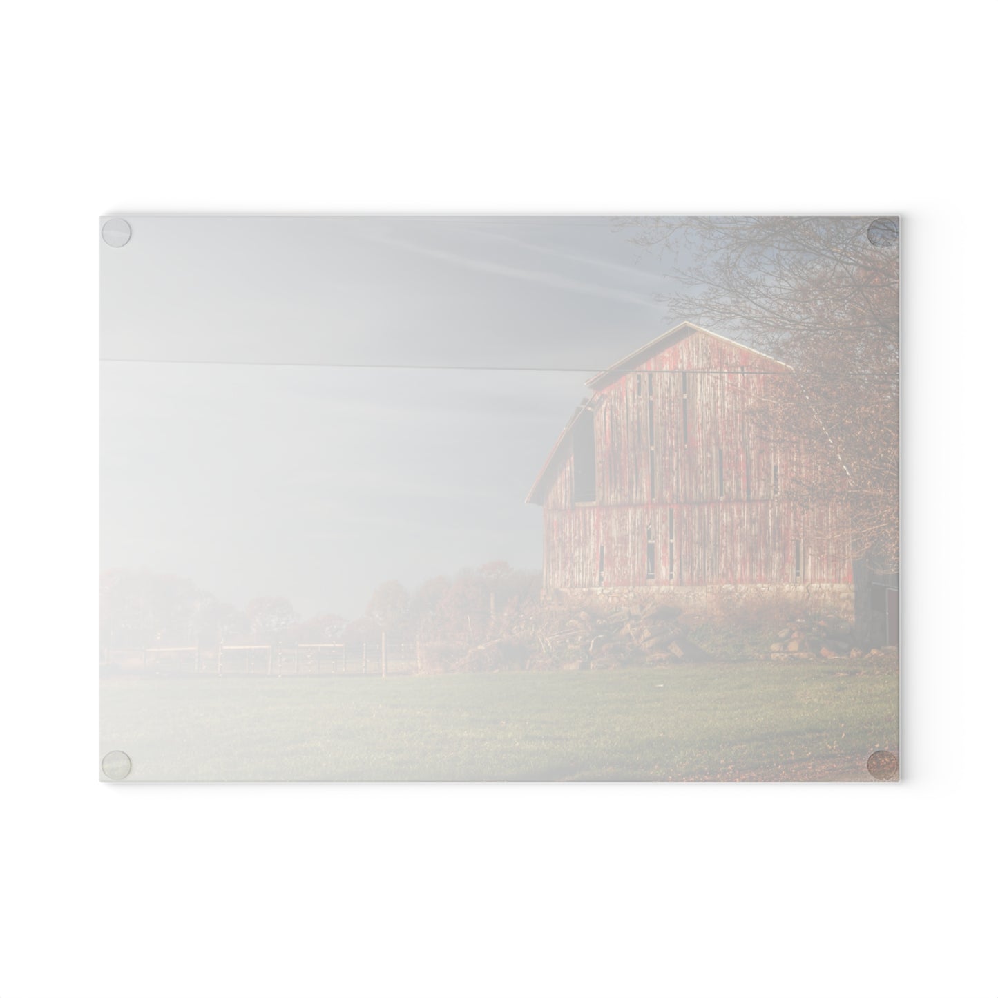 U R There Photography Marathon Road Red Cow Barn Rustic Farmhouse Tempered-Glass Cutting Board