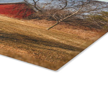 U R There Photography Romeo Plank Little Red Rustic Farmhouse Tempered-Glass Cutting Board