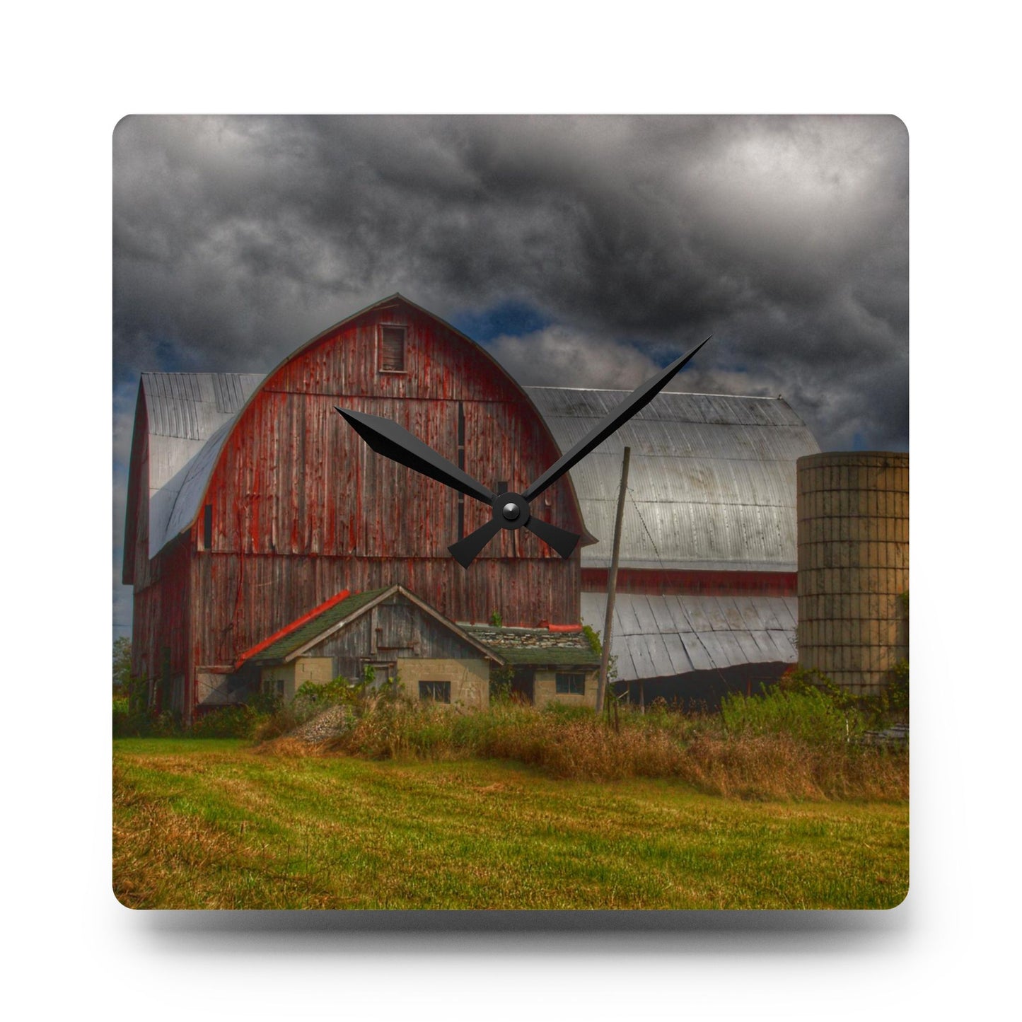 U R There Photography Valentine Road Red I Rustic Farmhouse Acrylic Analog Wall Clock