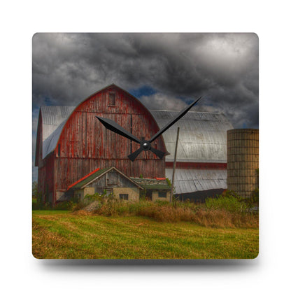 U R There Photography Valentine Road Red I Rustic Farmhouse Acrylic Analog Wall Clock