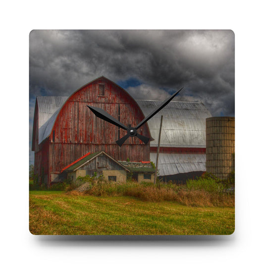 U R There Photography Valentine Road Red I Rustic Farmhouse Acrylic Analog Wall Clock 10.75'' × 10.75'' (Square)