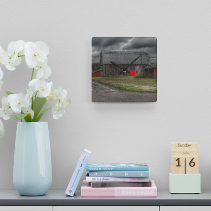 U R There Photography Wadsworth Road Grey Saltbox Rustic Farmhouse Acrylic Analog Wall Clock
