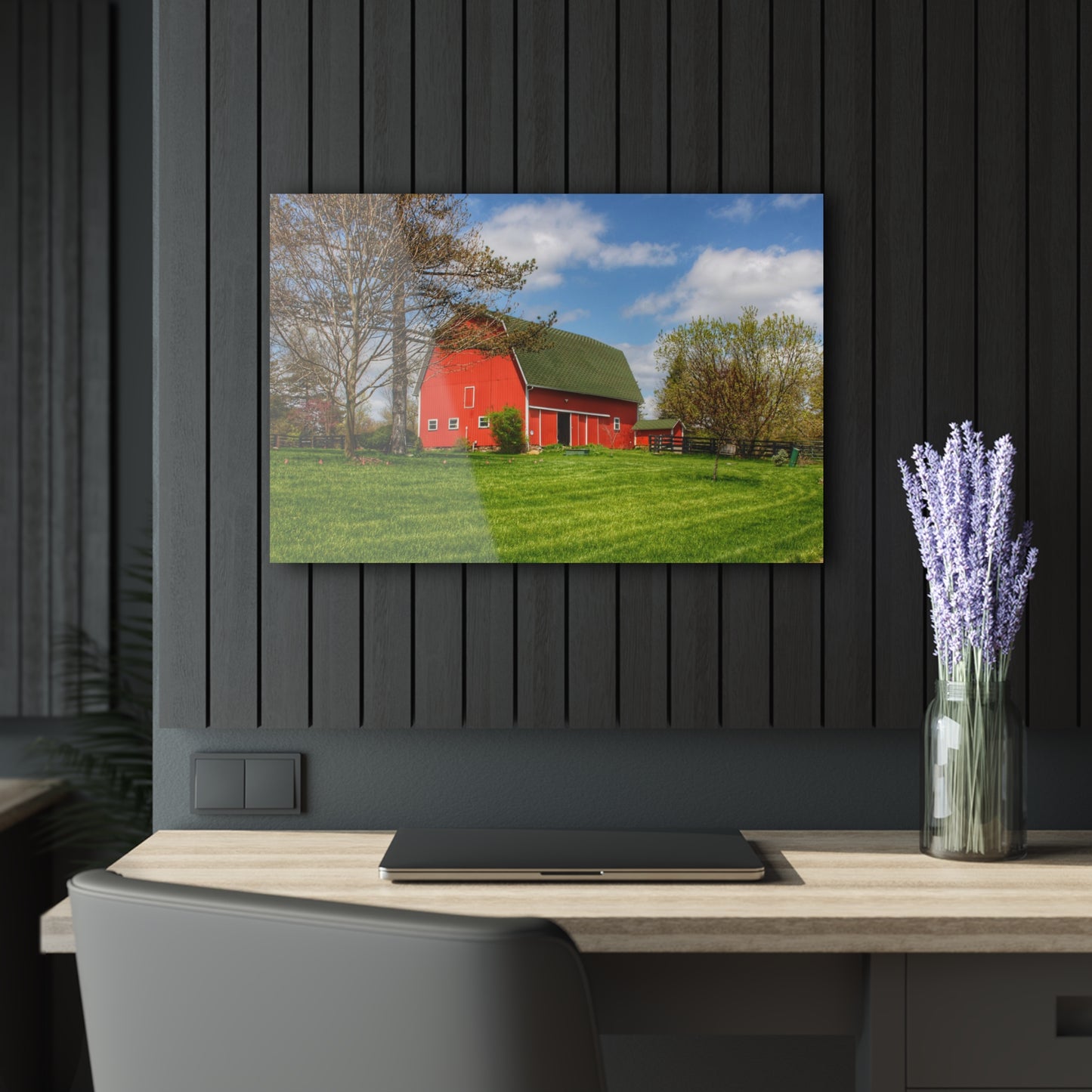 U R There Photography Barber Road Red Rustic Farmhouse Acrylic Wall Print