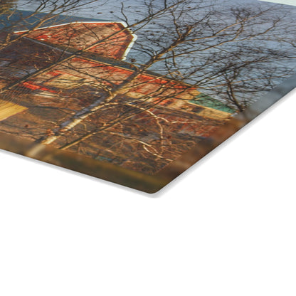 U R There Photography Marathon Road Hillside Red I Rustic Farmhouse Tempered-Glass Cutting Board