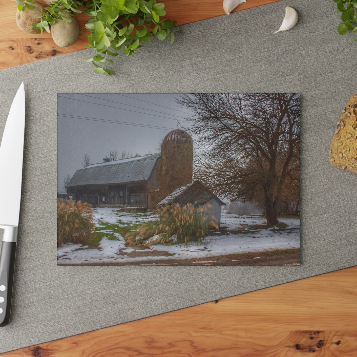 U R There Photography Ludwig Road Greys in the Fog Rustic Farmhouse Tempered-Glass Cutting Board