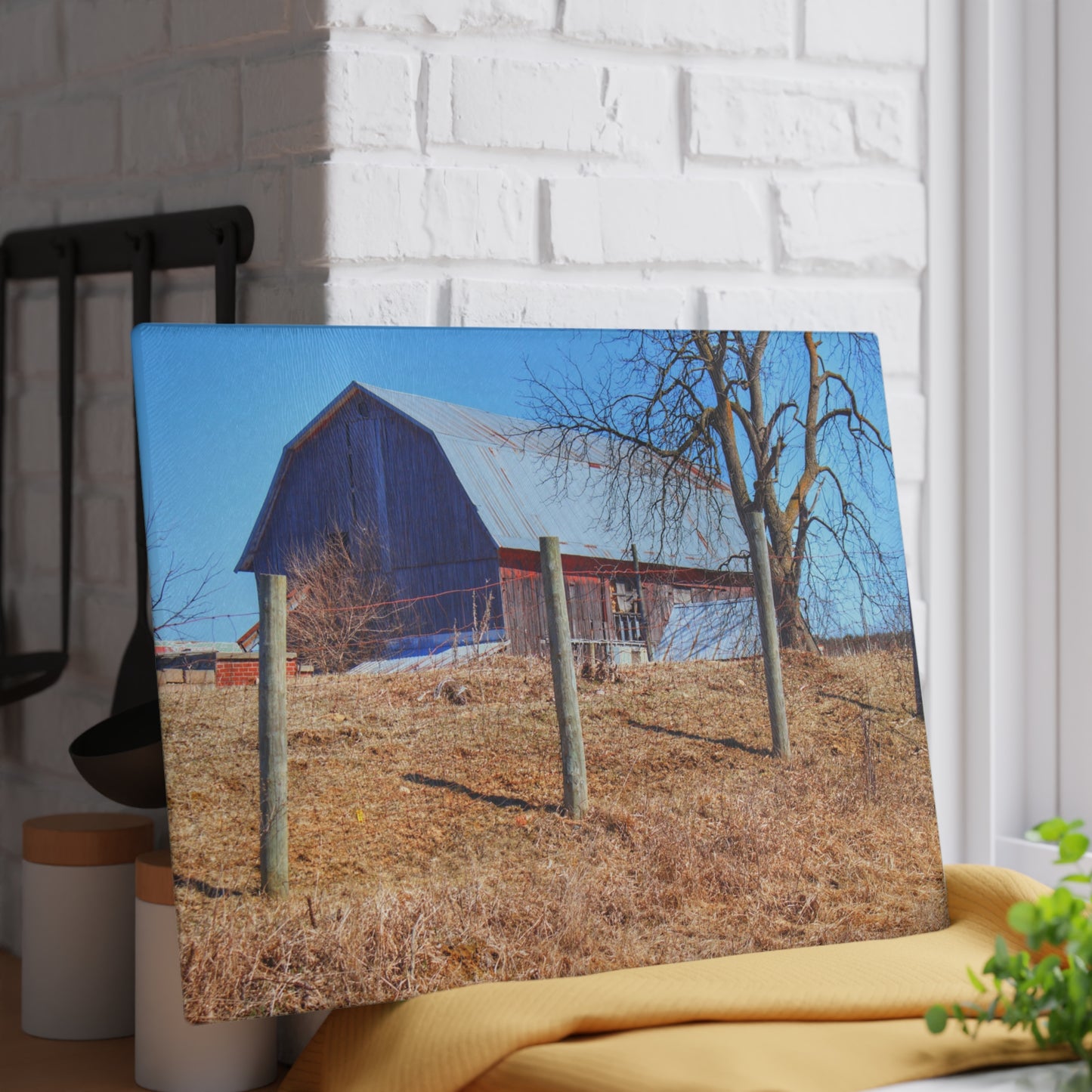 U R There Photography Marathon Haybarn on the Hill II Rustic Farmhouse Tempered-Glass Cutting Board
