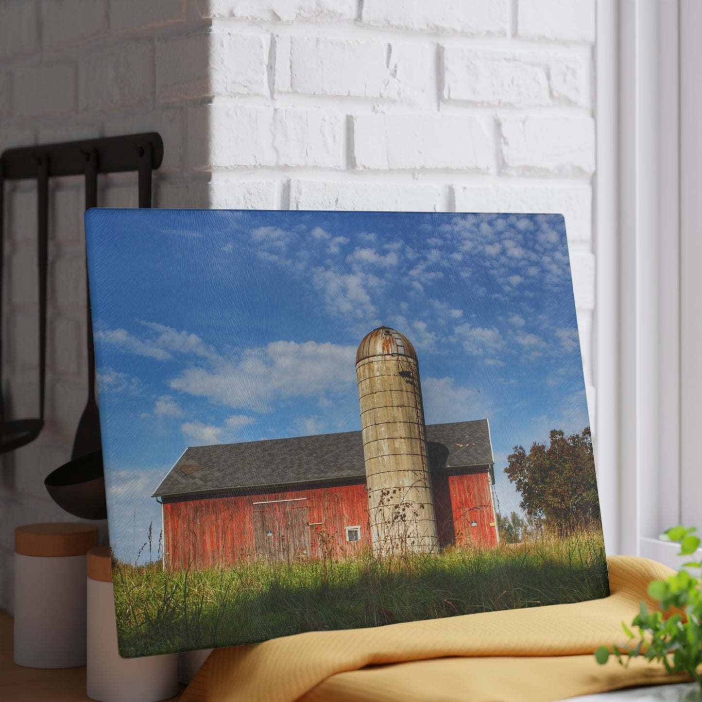 U R There Photography Clarkston Road Red I Rustic Farmhouse Tempered-Glass Cutting Board