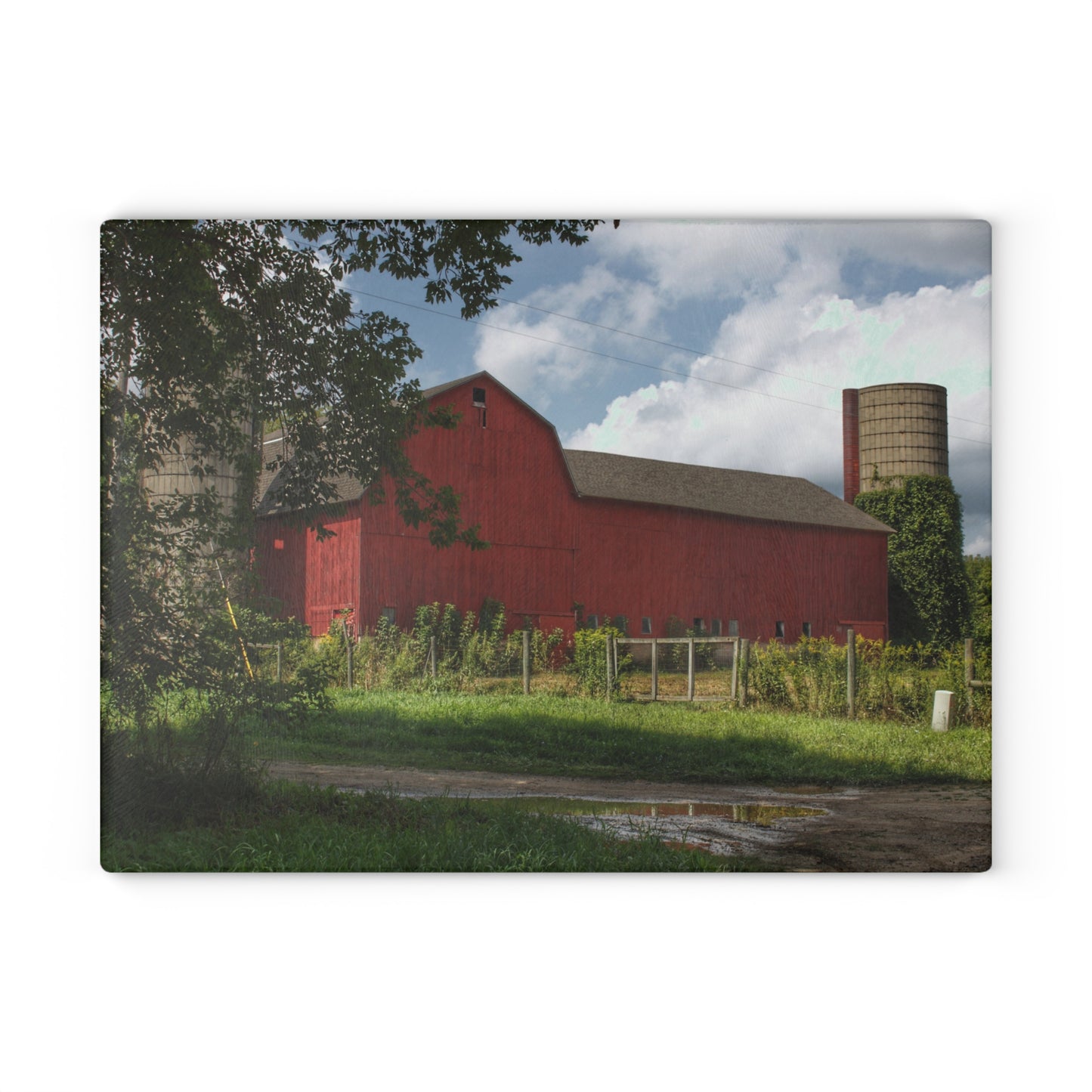 U R There Photography Metamora Road Red Rustic Farmhouse Tempered-Glass Cutting Board