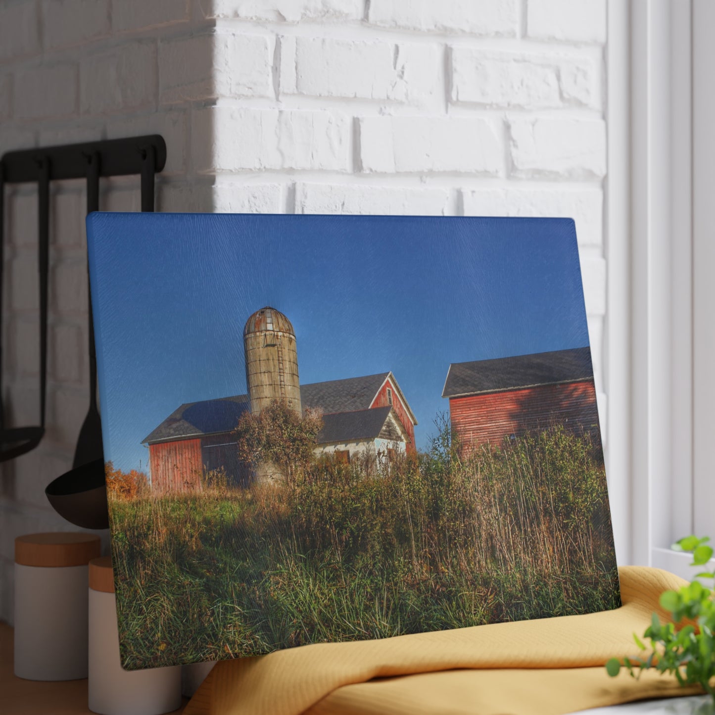 U R There Photography Clarkston Road Red II Rustic Farmhouse Tempered-Glass Cutting Board