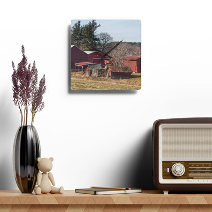 U R There Photography Bronson Lake Reds Rustic Farmhouse Acrylic Analog Wall Clock