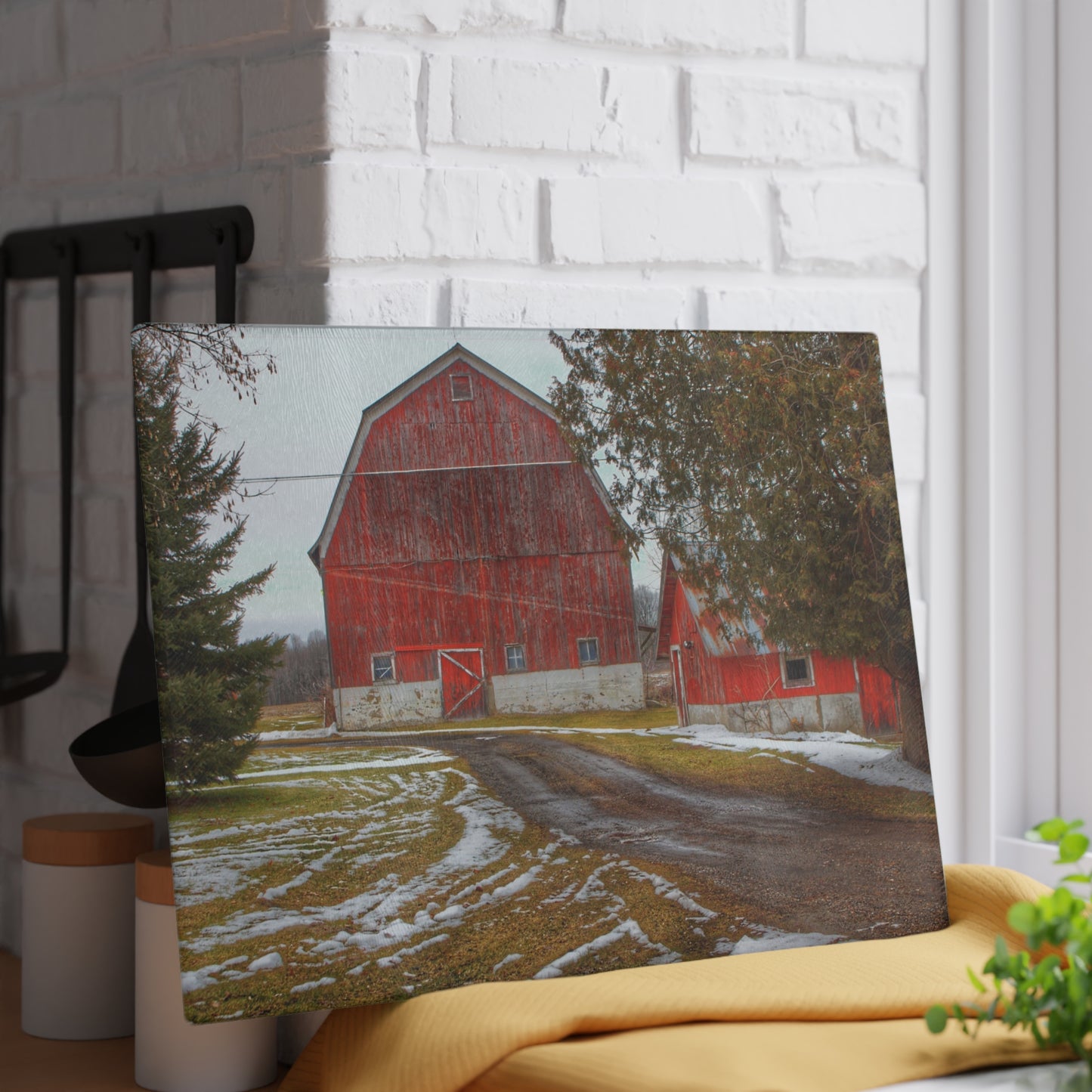 U R There Photography West Barnes Lake Reds Rustic Farmhouse Tempered-Glass Cutting Board
