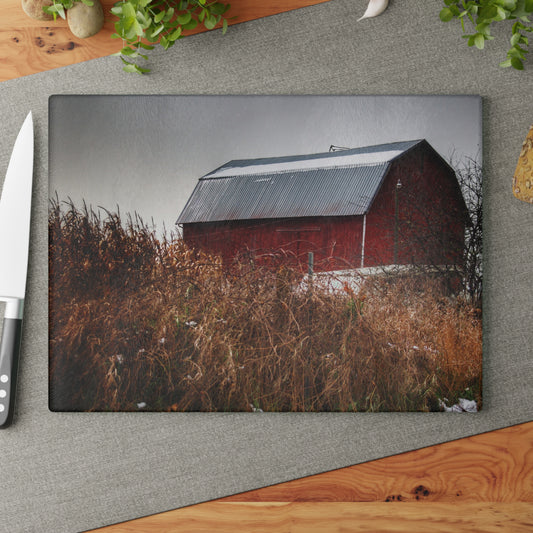 U R There Photography Noble Road Red Rustic Farmhouse Tempered-Glass Cutting Board