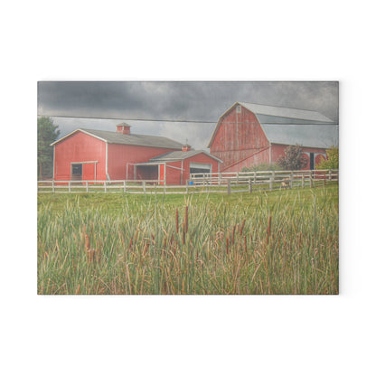 U R There Photography Greenwood Reds Rustic Farmhouse Tempered-Glass Cutting Board