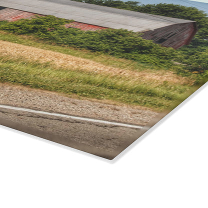 U R There Photography Dodge Road Old Red Rustic Farmhouse Tempered-Glass Cutting Board