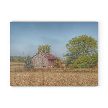 U R There Photography Brown City Wellman Line Road Little Red Rustic Farmhouse Tempered-Glass Cutting Board
